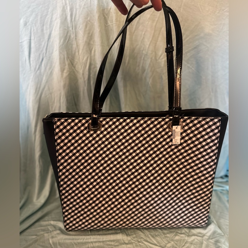White House Black Marker Stylish Black and White Checkered Tote Bag.